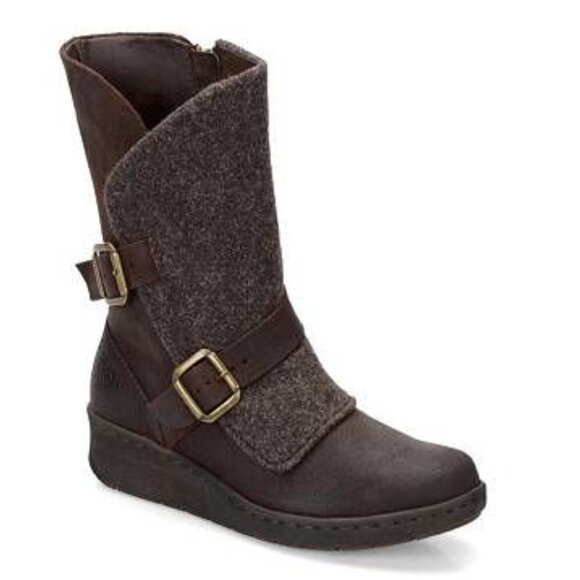 Born Shoes - Børn Kore Wedge Boots - Polo Brown/Cafe Felt Moto Size 9 Brown